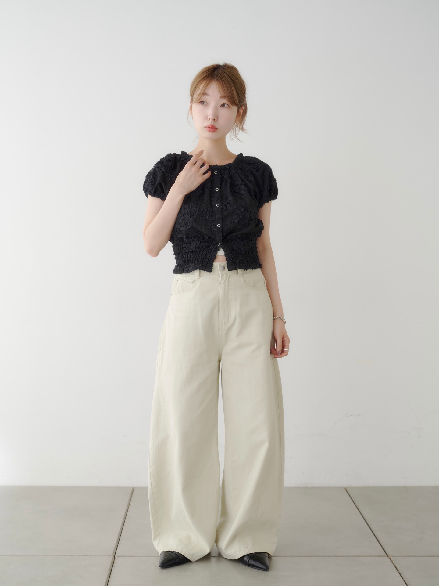 pick up item 】 フラワーチュールパフトップス ¥7,150 color: ivory 