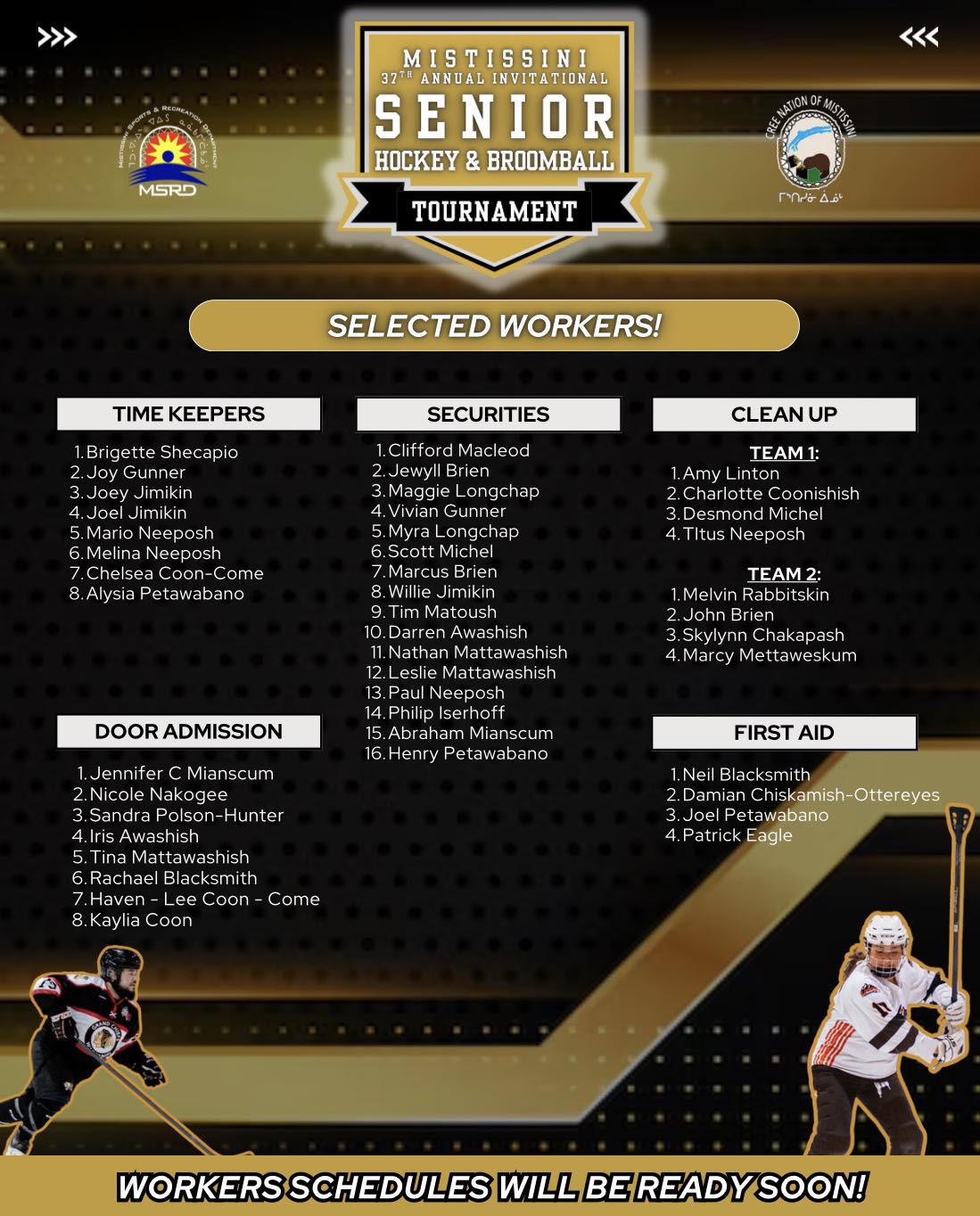 Mistissini - SHBBT 2026 Update 🏒🏏 Selected workers for this weekend’s ...