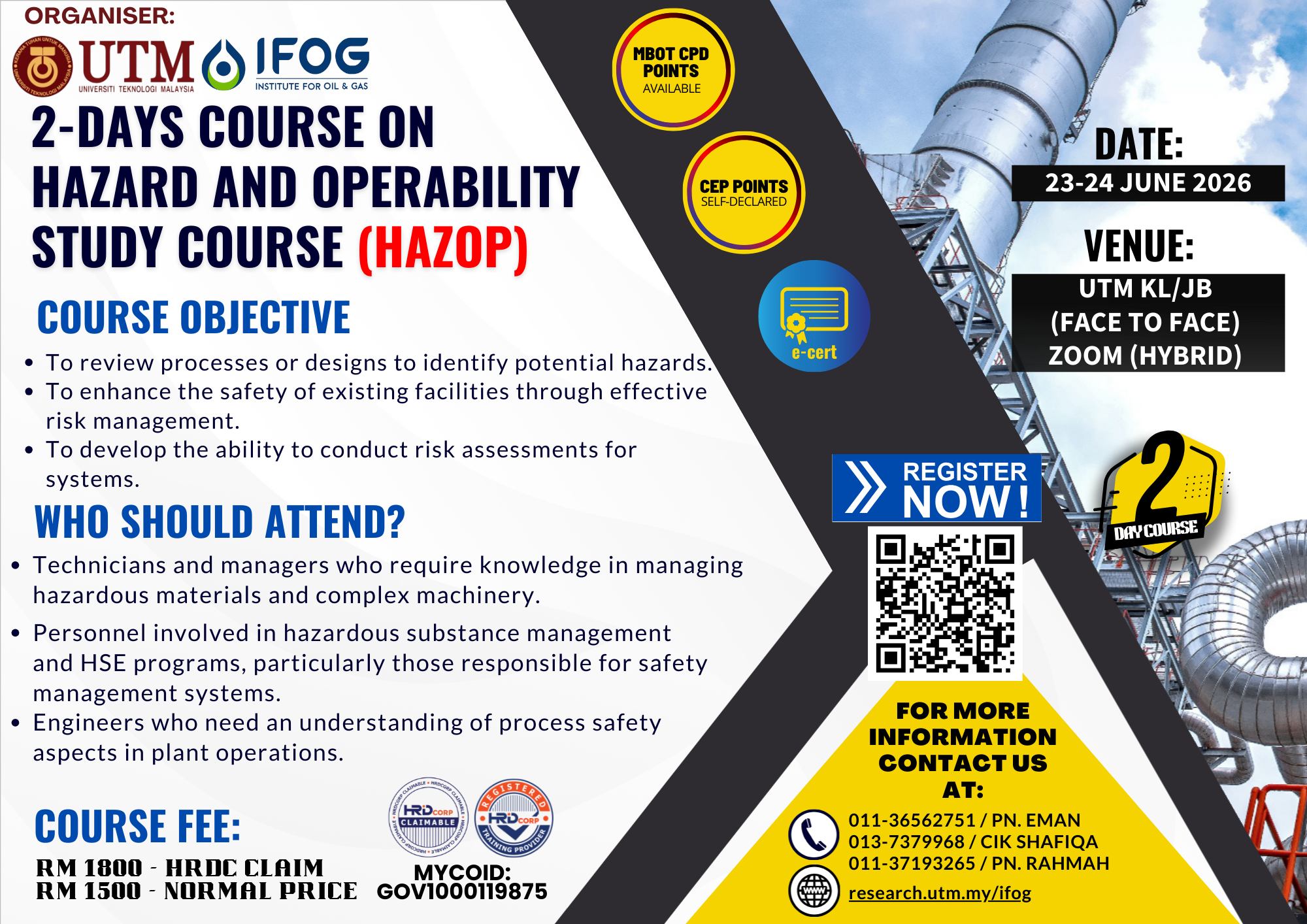 UTM-IFOG's Page - 📢 𝟑-𝐃𝐚𝐲𝐬 𝐂𝐈𝐌𝐀𝐇 𝐂𝐨𝐮𝐫𝐬𝐞: 𝐂𝐈𝐌𝐀𝐇 𝟏𝟗𝟗𝟔: 𝐑𝐢𝐬𝐤... | Facebook