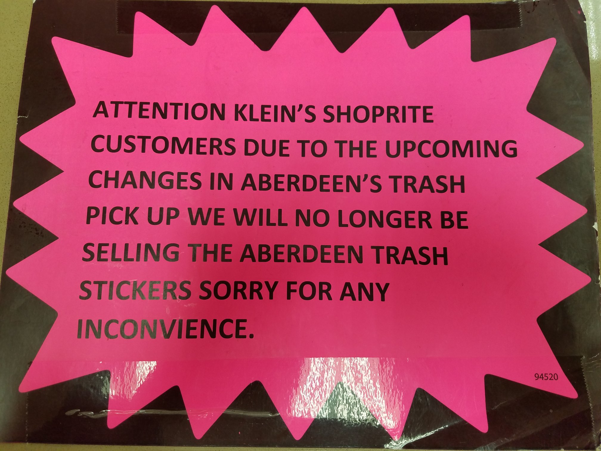 City - Please be advised: Aberdeen ShopRite will no longer sell trash ...