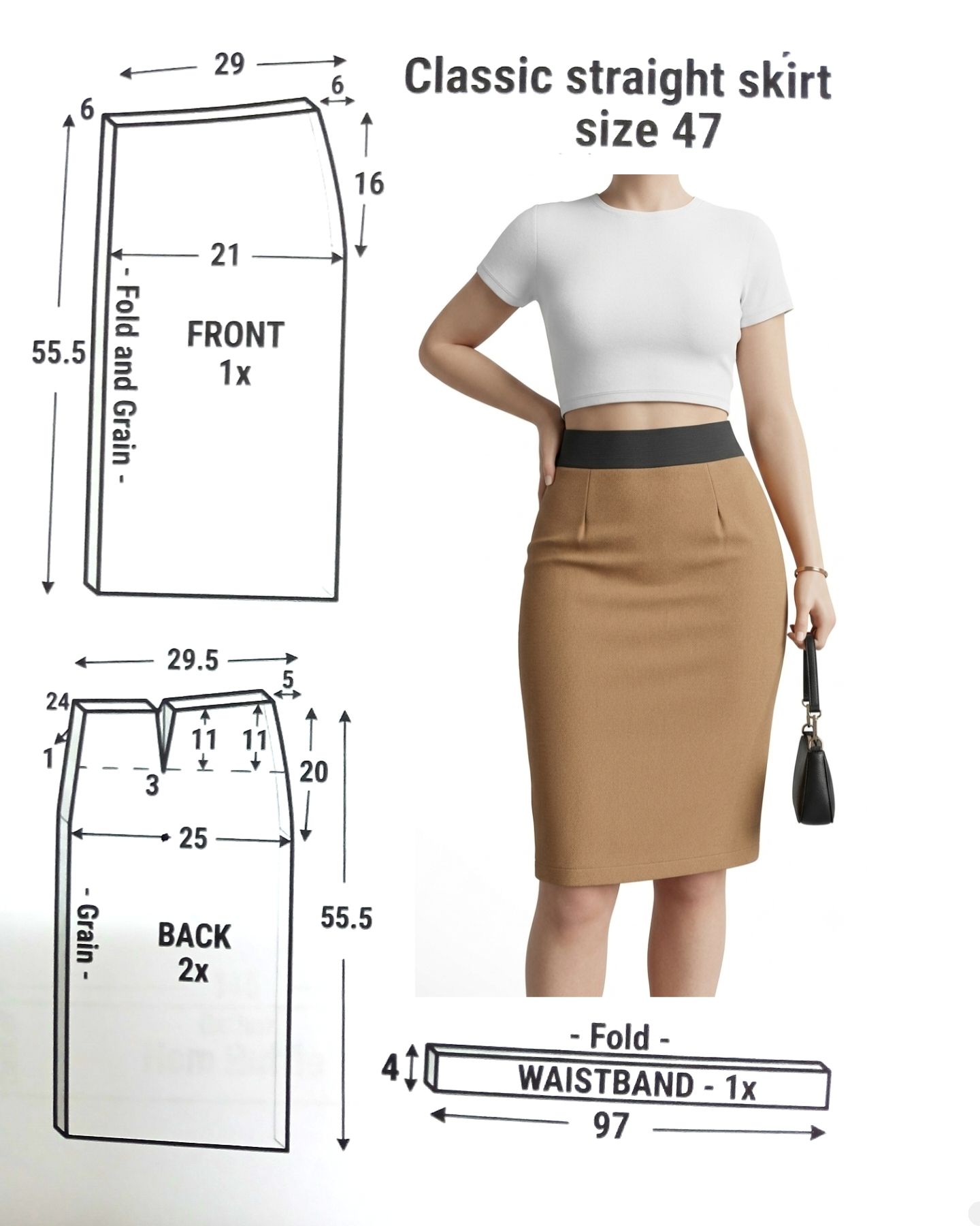 Women's Pencil Midi Skirt with Measurement 👗 #simplecrafts