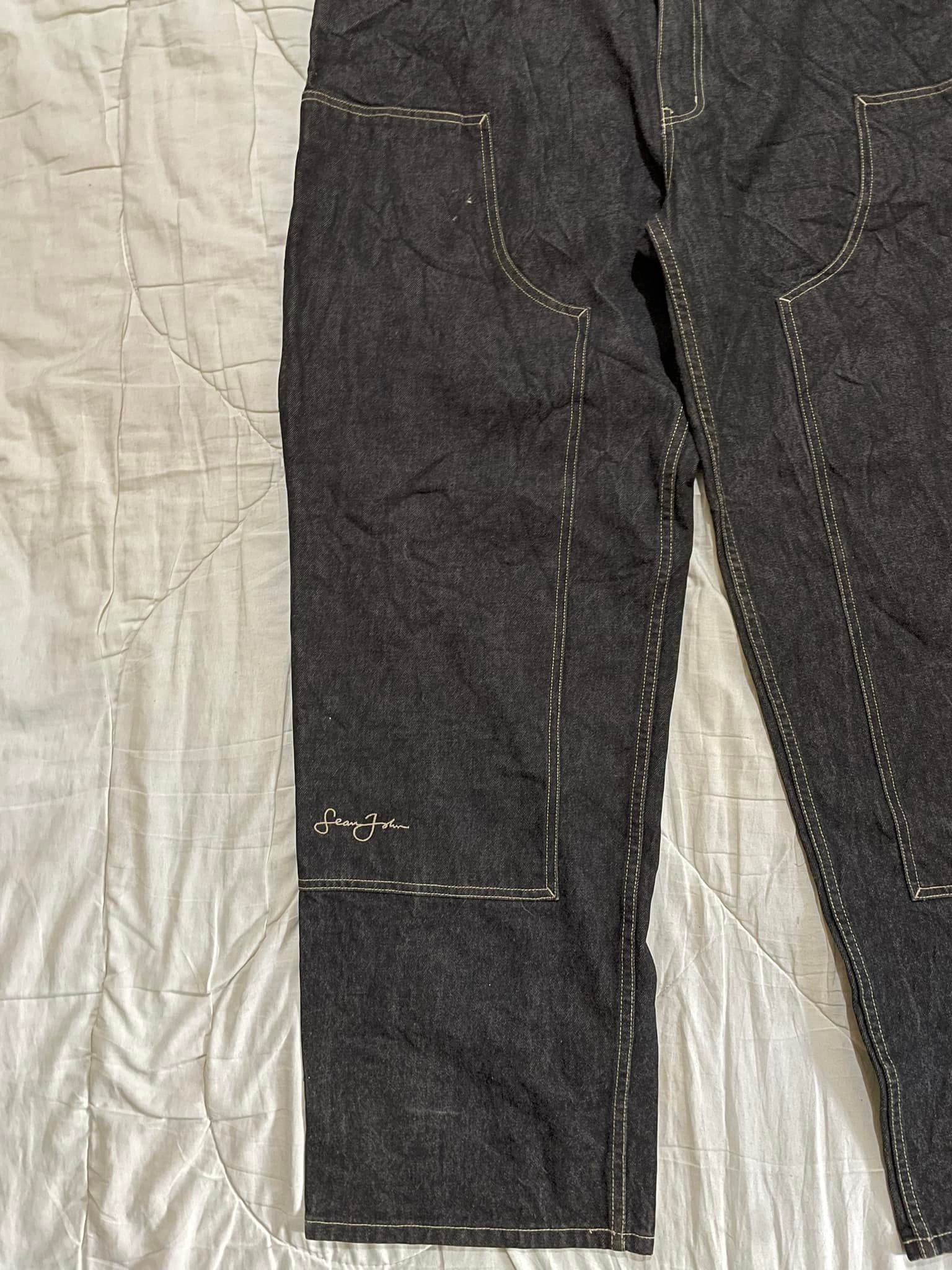 Y2K Baggy Sean John Double Knee Carpenter Pants Black Indigo 