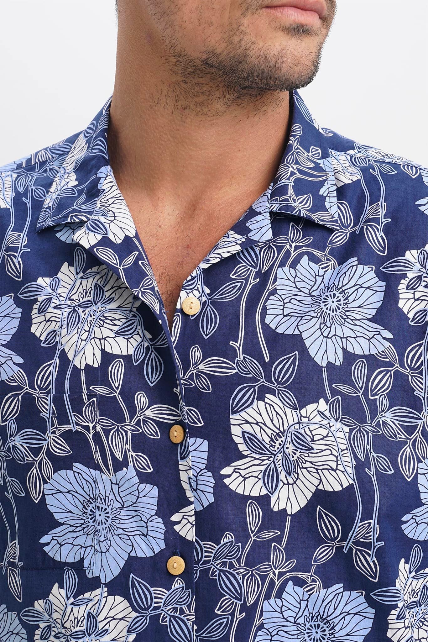Johari West Men's Hand-Batik Hawaiian Shirt - 100% Cotton Short Sleeve Aloha Shirt, Unique Summer Casual Button Down