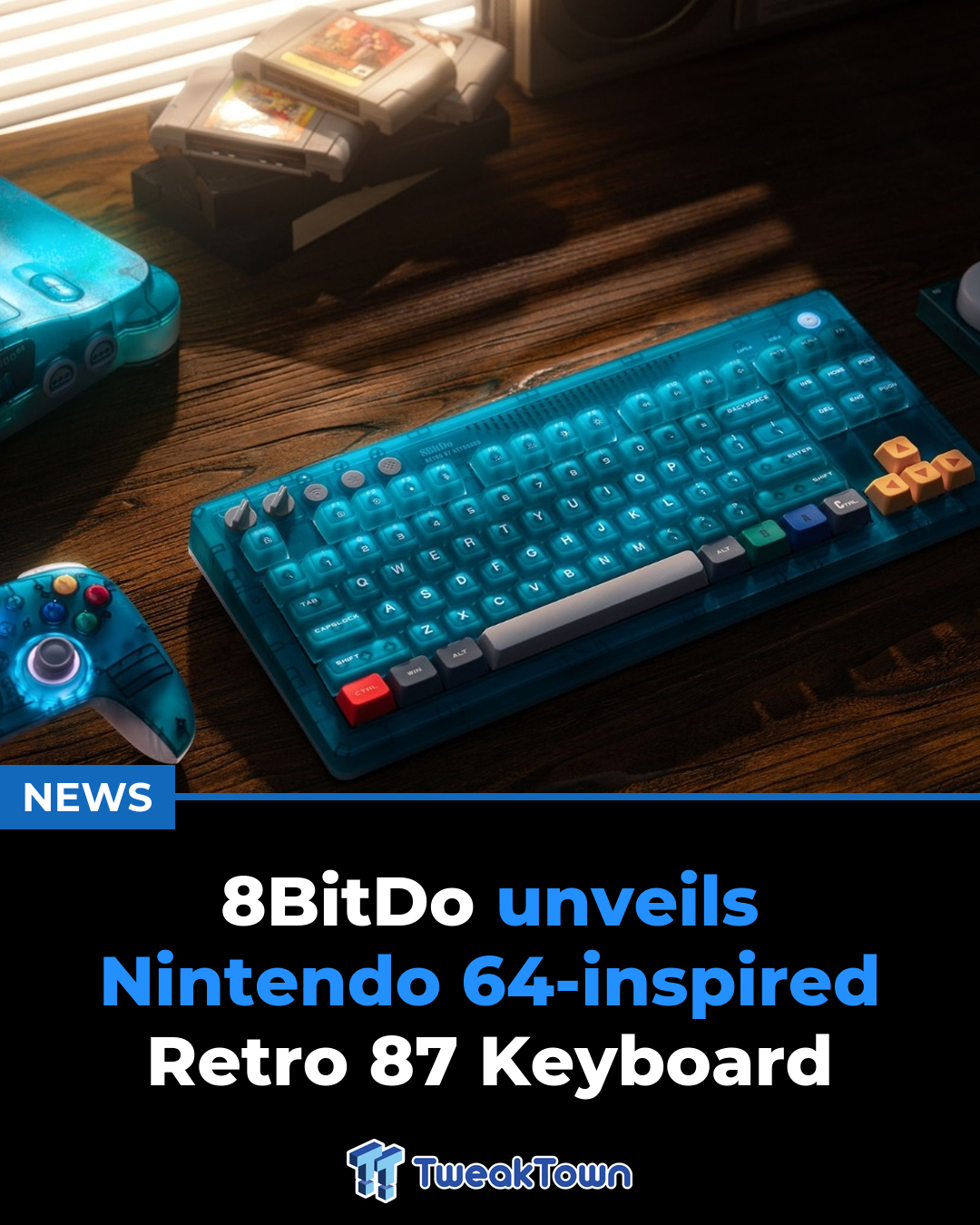 8BitDo has released a translucent blue Retro 87 Keyboard to mark