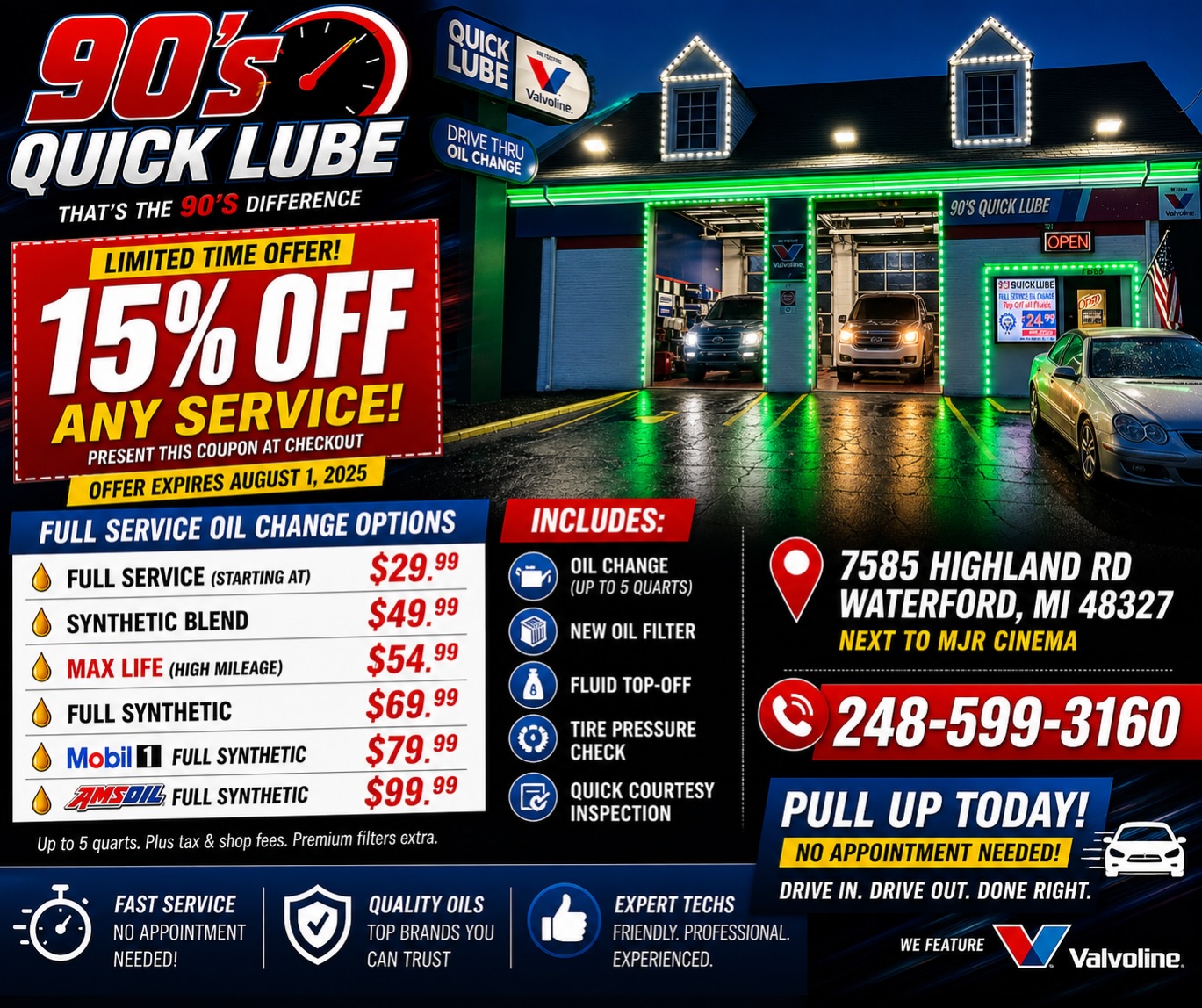 Affordable oil change services at 90's Quick Lube in Waterford