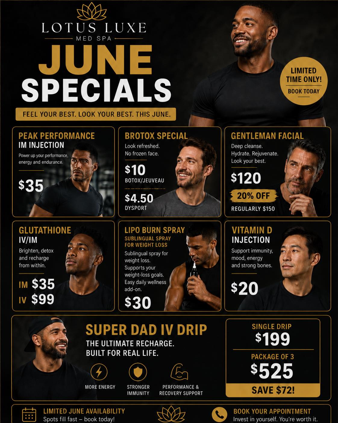 glutathione injections men June specials for men's self-care at Lotus Luxe Med Spa Liposomal Glutathione + NAC glutathione facial at home Size:1000 mcg/ml - 1 box (10amp. x 1ml)