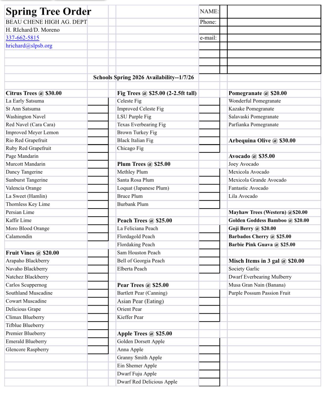 Beau Chene FFA - Here is the Tree Order form! They are... | Facebook