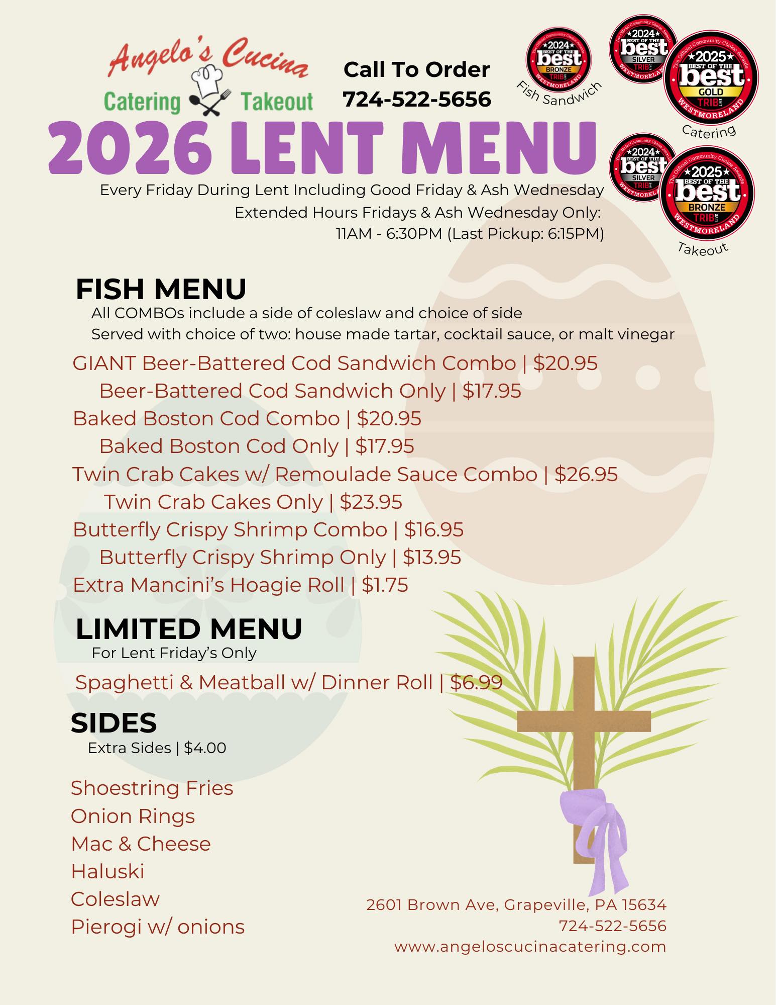 Angelo’s - 2026 Lenten Menu! •menu available during lent ONLY on Ash ...