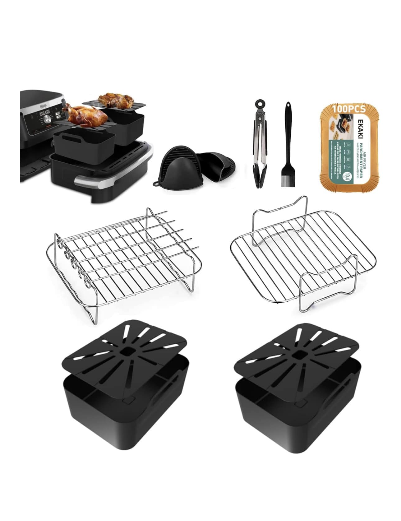 150 PCS Papier Cuisson Air Fryer Pour Ninja Flex Drawer AF500EU & Cecotec - Doublures Jetables Anti-Adhésives Papier Cuisson Rectangulaire Air Fryer