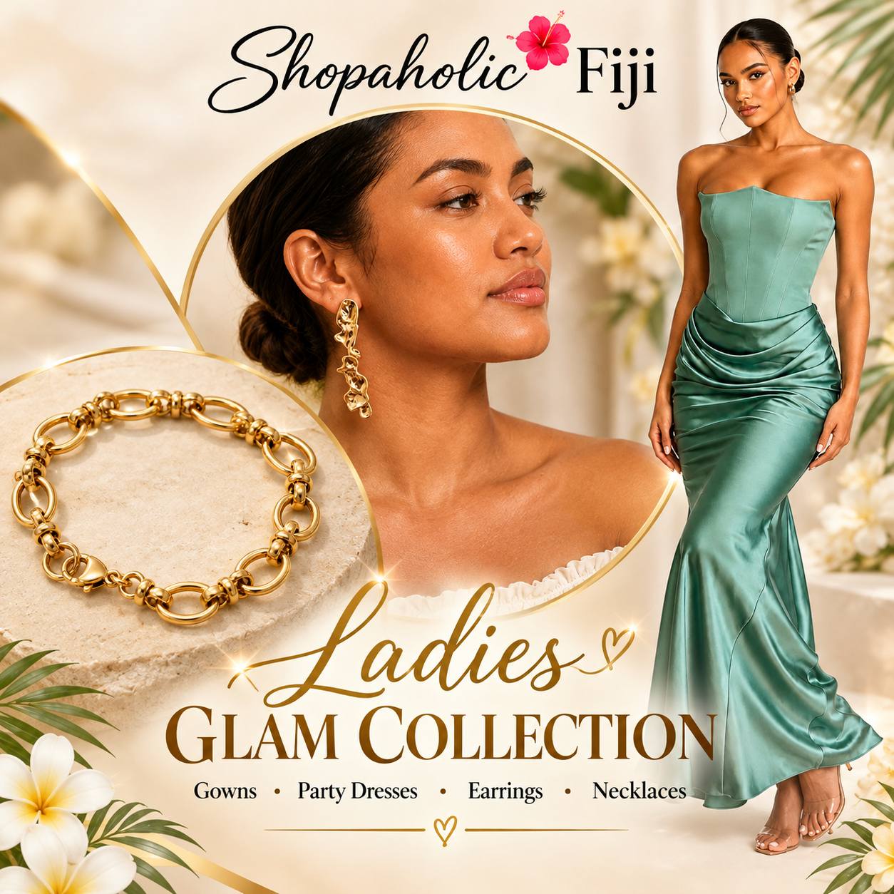 ✨ LADIES GLAM COLLECTION ✨ Looking for something beautiful to wear for your next special occasion? 💃🏽✨ From stunning Gowns & Party Dresses to gorgeous Earrings, Necklaces & Bracelets — we have