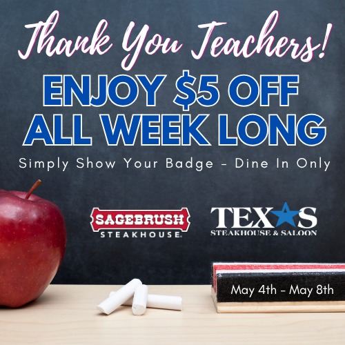 Sagebrush Steakhouse offers $5 off meals for teachers May 4-8
