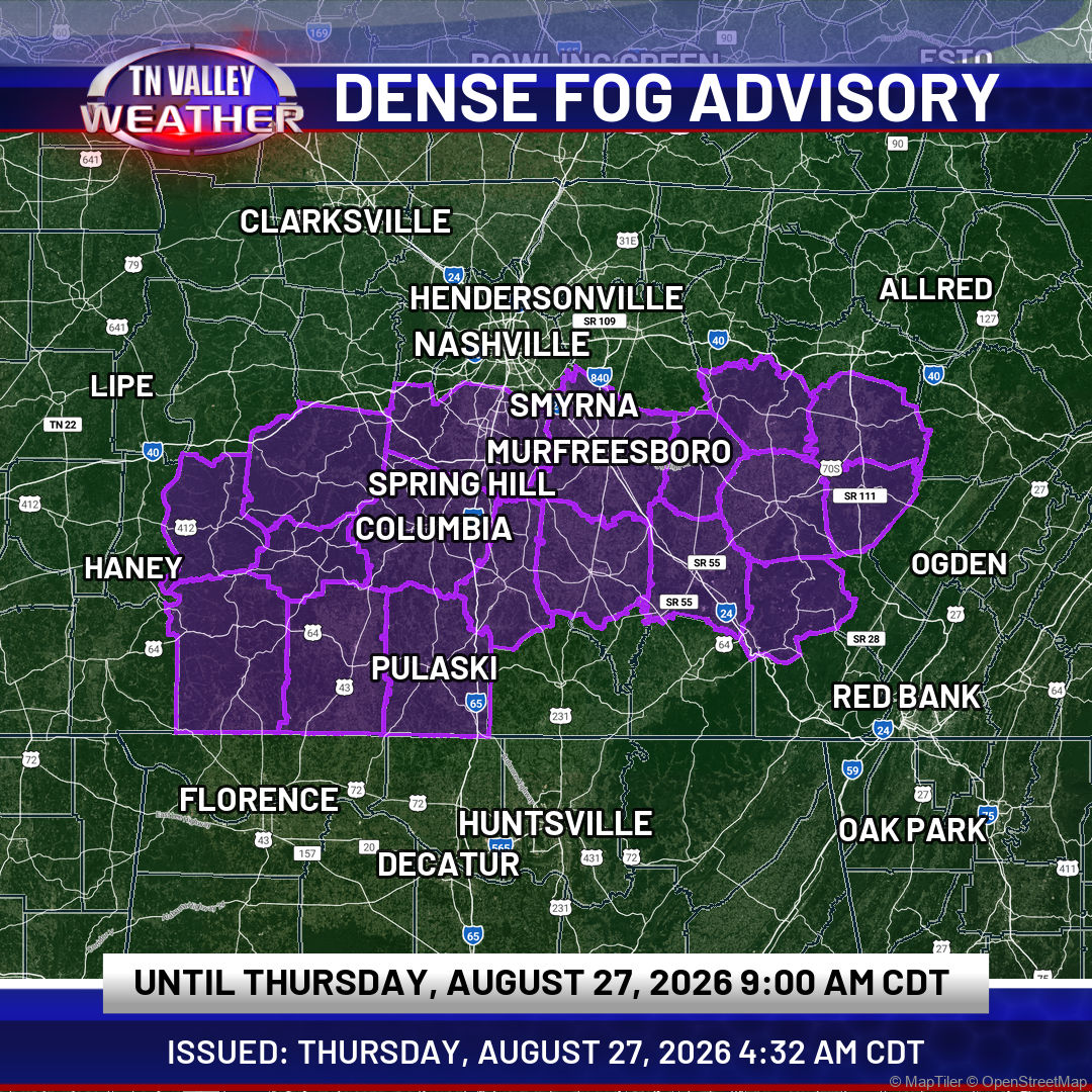 Dense fog is blanketing portions of Middle Tennessee this morning