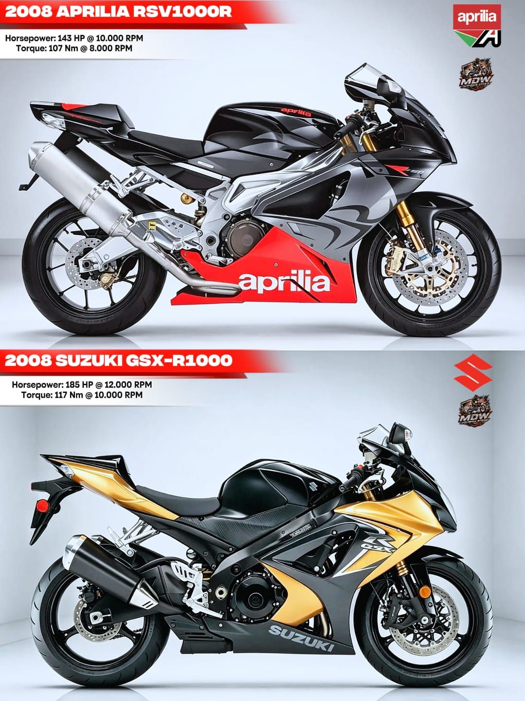 ル 2008 Aprilia RSV1000R vs 2008 Suzuki GSX-R1000 – Italian V-Twin vs