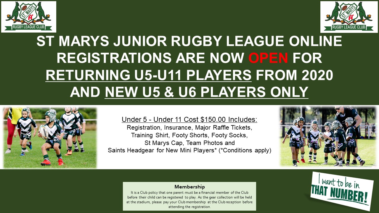 ONLINE REGISTRATIONS... - St Marys Junior Rugby League Club | Facebook