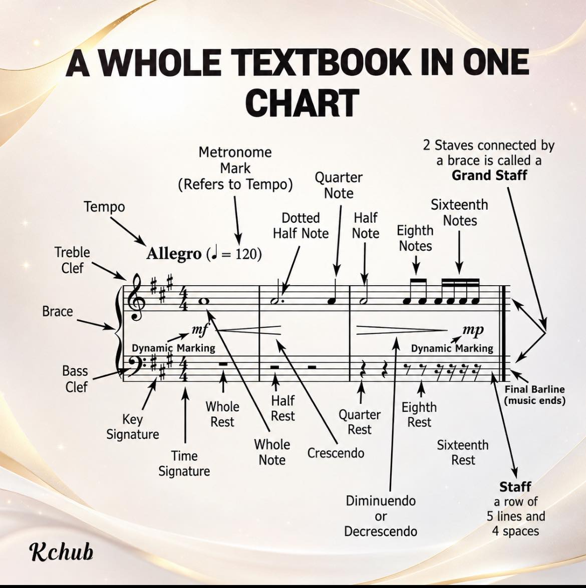 Staff notation, also known as musical notation, uses a five-line