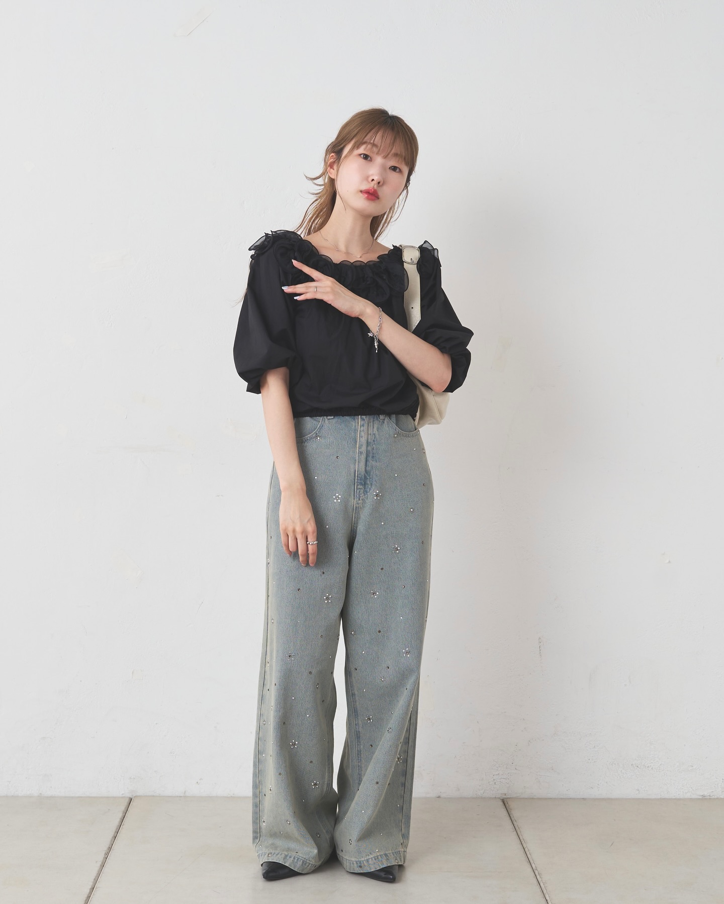 new arrival】 ローズフリルブラウス ¥8,250 color:white/black/check 