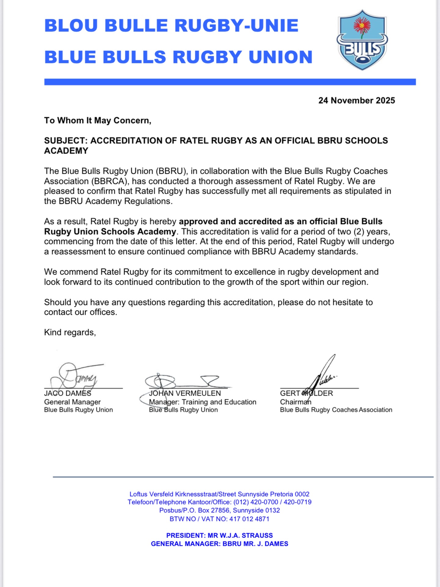 Ratel - Proud to announce: Ratel Rugby is now an officially accredited ...