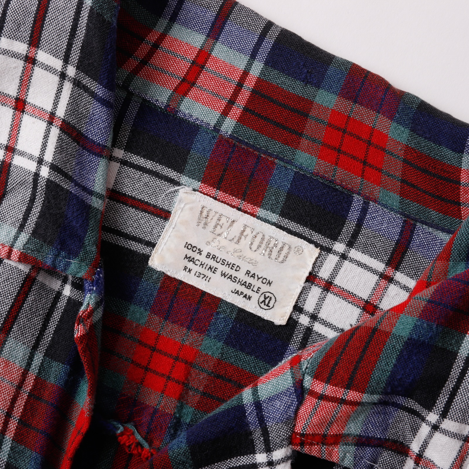 ??60s special Vintage rayon open collar check shirt mint 