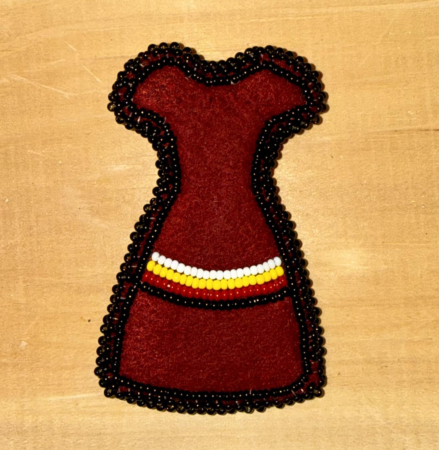 red dress beaded pin making class at The Silver Moccasin Teal- Custom Draped Beaded