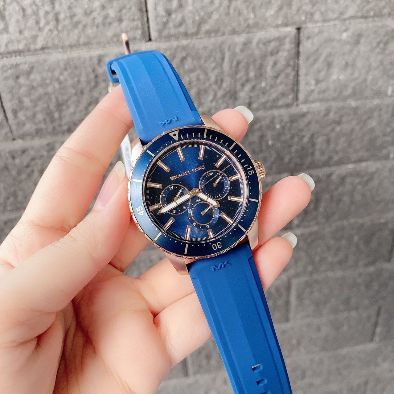 Michael Kors Cunningham Multifunction Navy Silicone Watch #MK7163 
