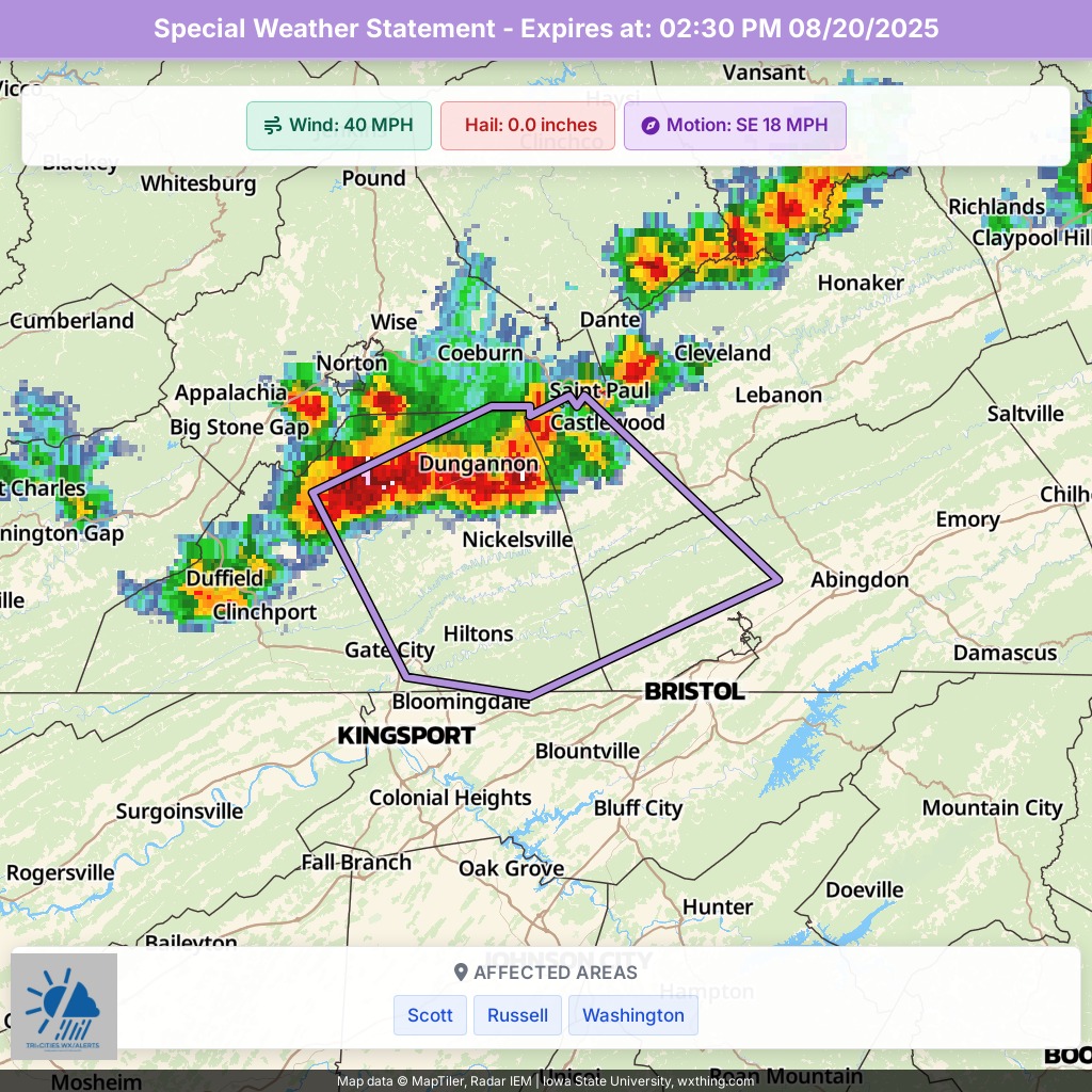 Tri-Cities - 01:45 PM 08/20/2025 | Weather Alert: Special Weather ...