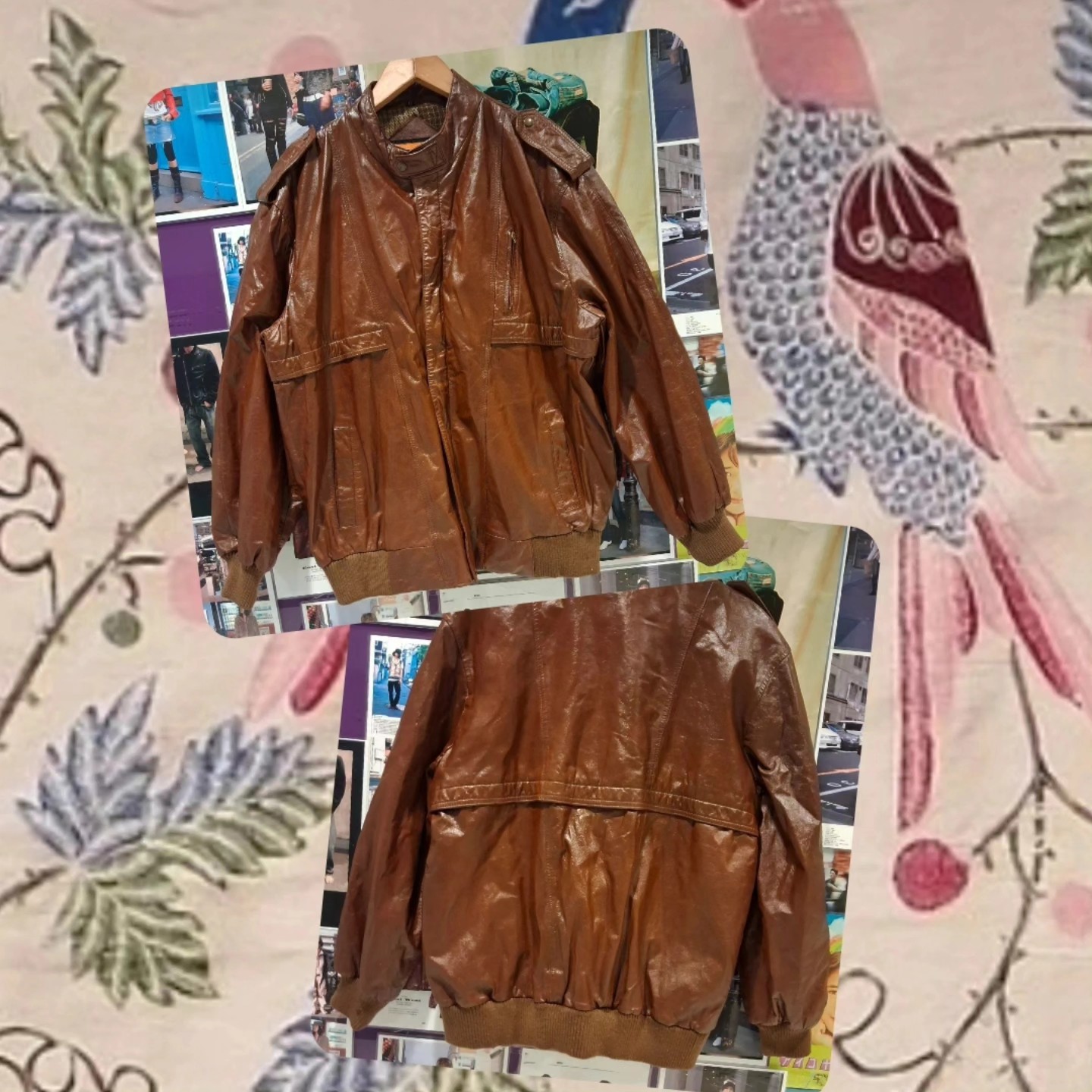 茶色レーザーボンバージャケット 1980s Bomber genuine leather jacket 