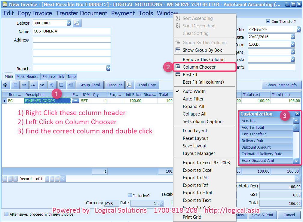 AutoCount Johor - AutoCount Tips and Tricks Column Chooser... | Facebook