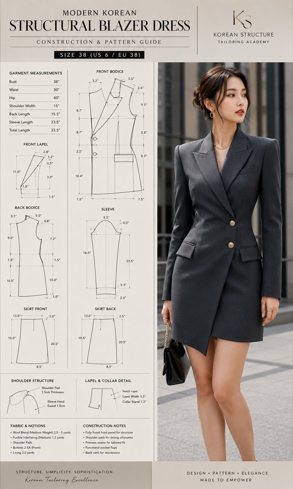 blazer dress korean style Master the sharp, minimalist aesthetic of Seoul fashion. 🇰🇷 The Structural is a game-changer for any modern woman's wardrobe. Our size 38 drafting tutorial focuses on precision shoulder c RAIL1A