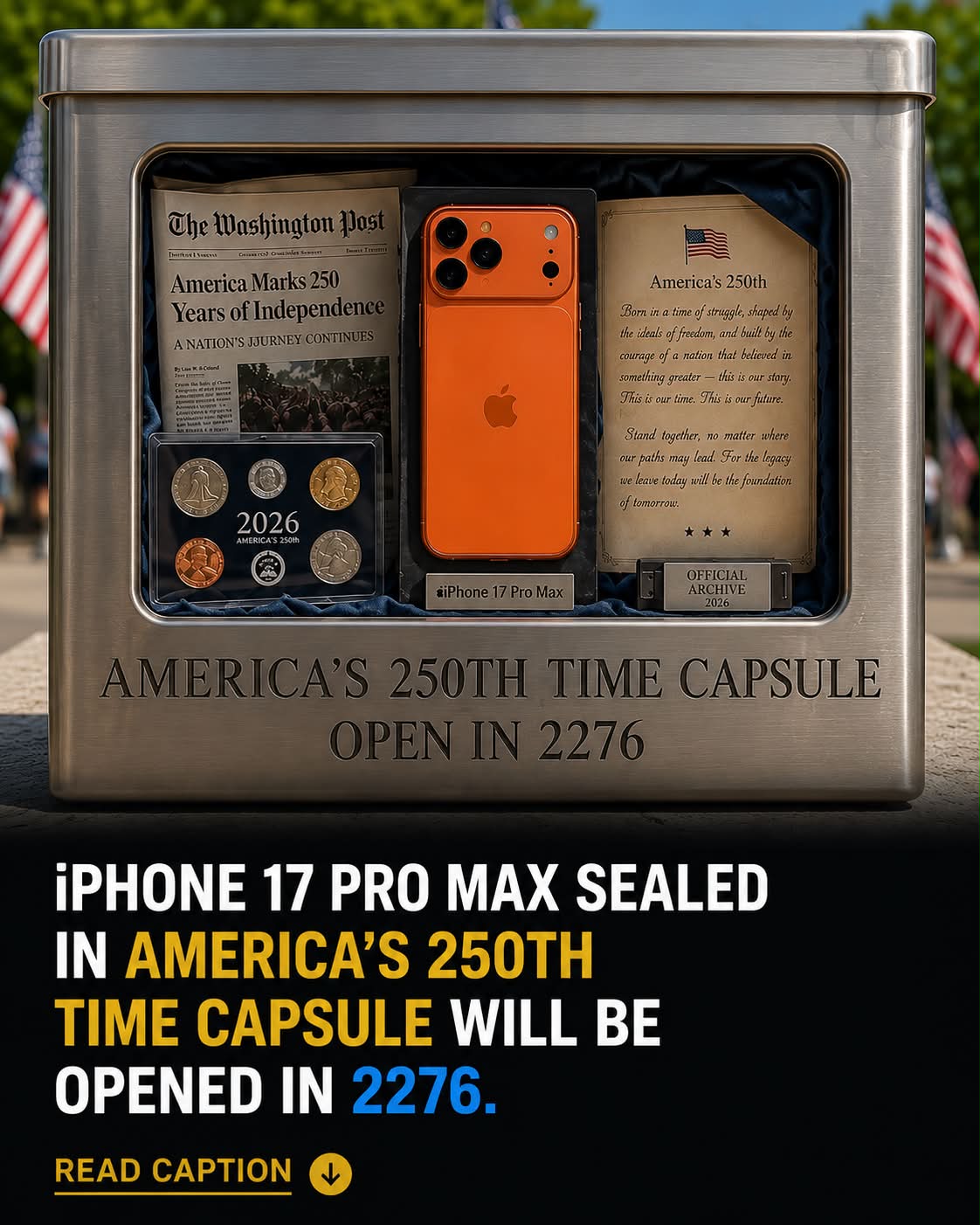 An iPhone 17 Pro Max has reportedly been sealed inside a time