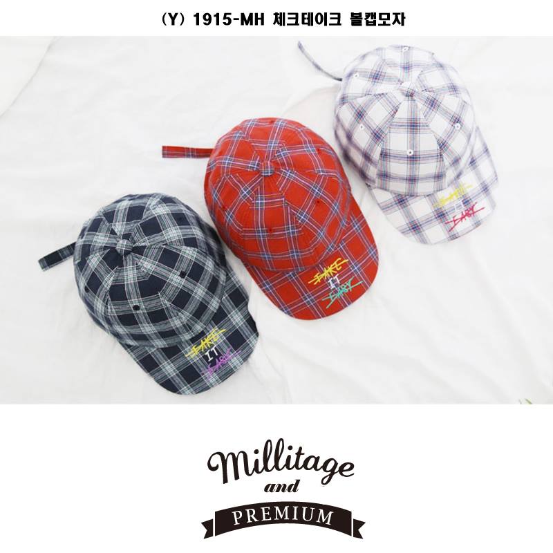 Millitage - ♥가벼운 #면 소재로 나온 #볼캡 #모자 입니다 #체크 #패턴 의 볼캡에 영문...