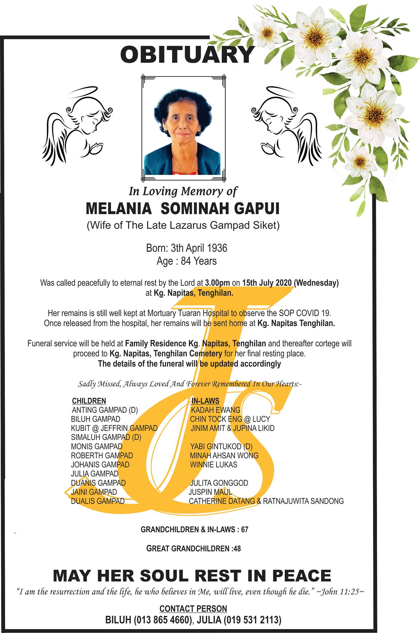 RIP For any inquiries please contact AGUT JUBILI : 016 8174913 / 019 ...