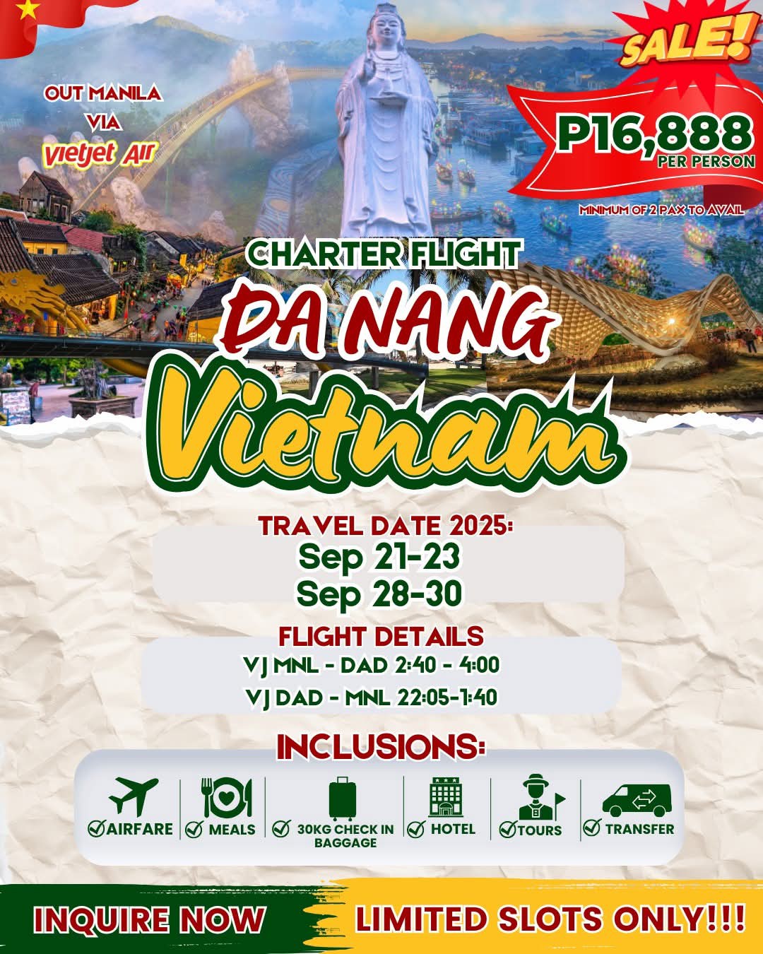 Da Nang charter flight sale from Manila