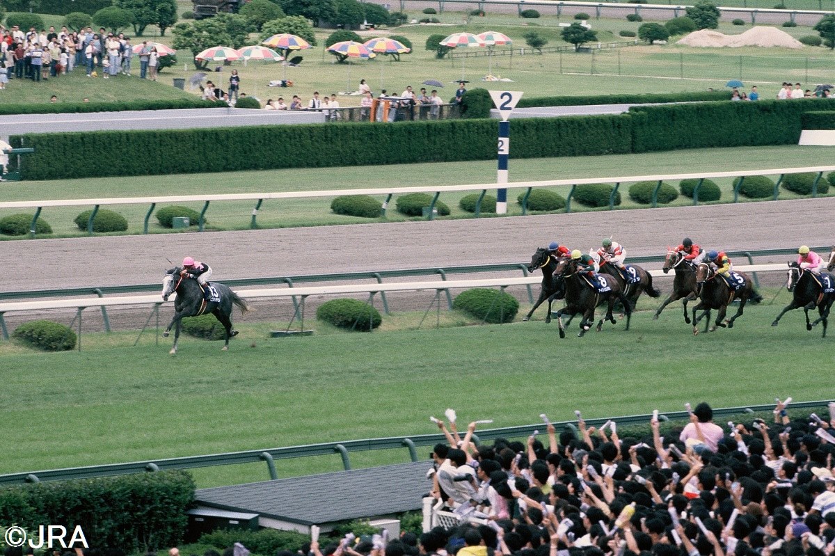 距離が1,400mと今より1ハロン短く、レース名も当時の馬齢表記の「3歳