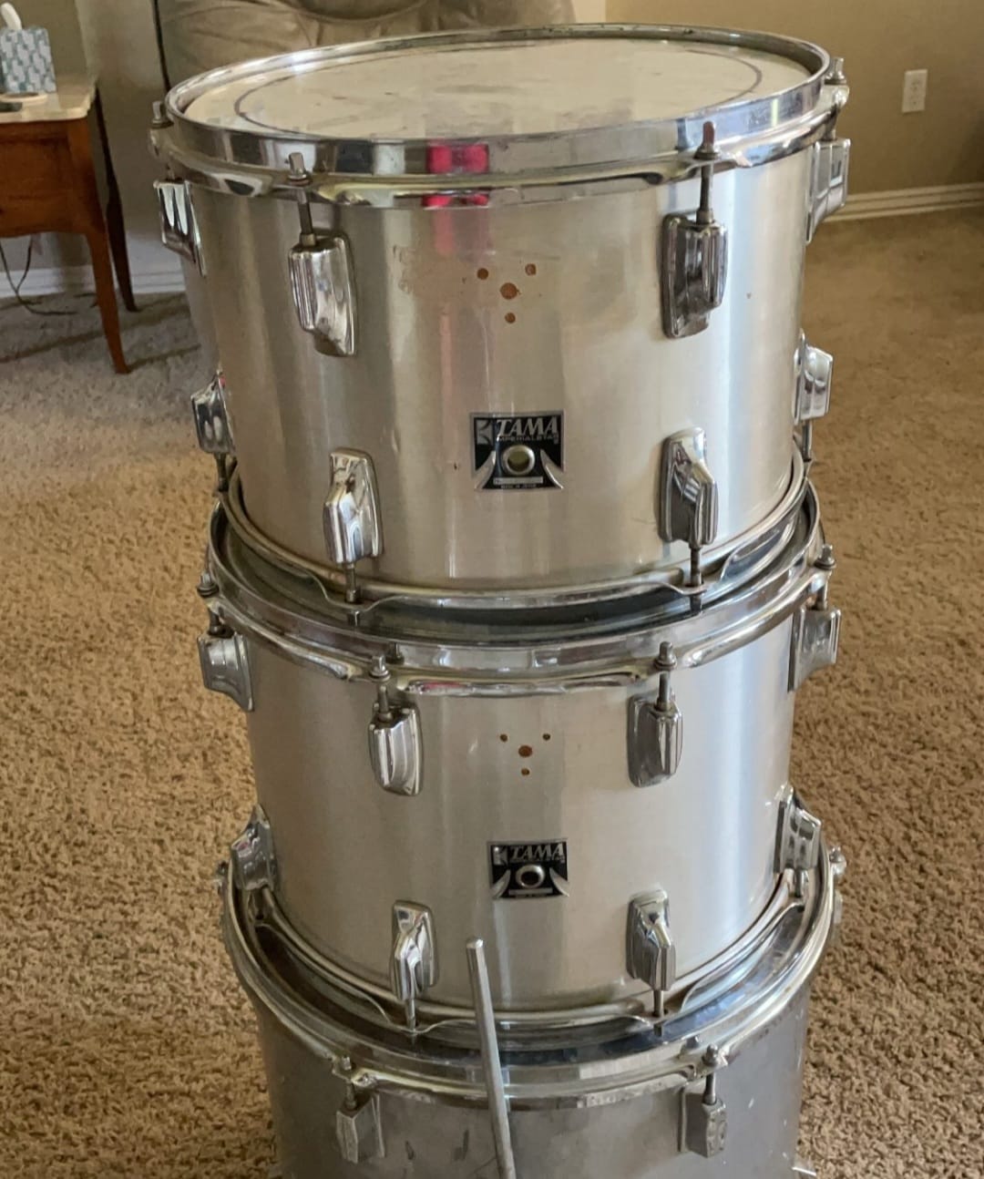 $75 Tama Imperialstar tom used. Such a cool funky color! 13x9