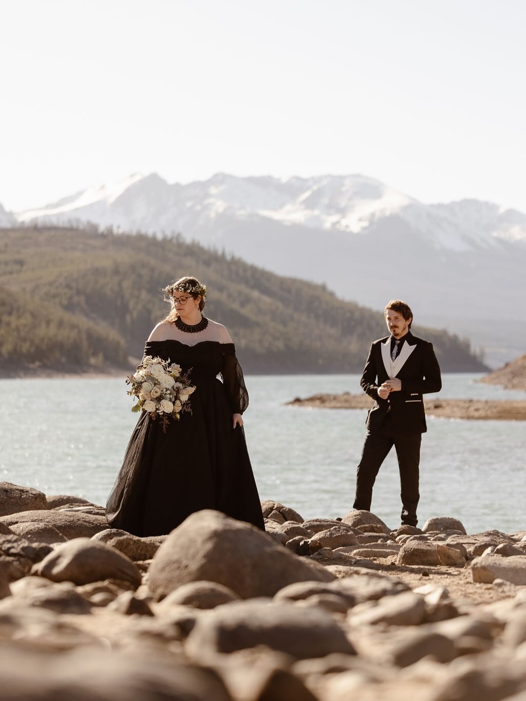 Colorado elopement with a black wedding dress