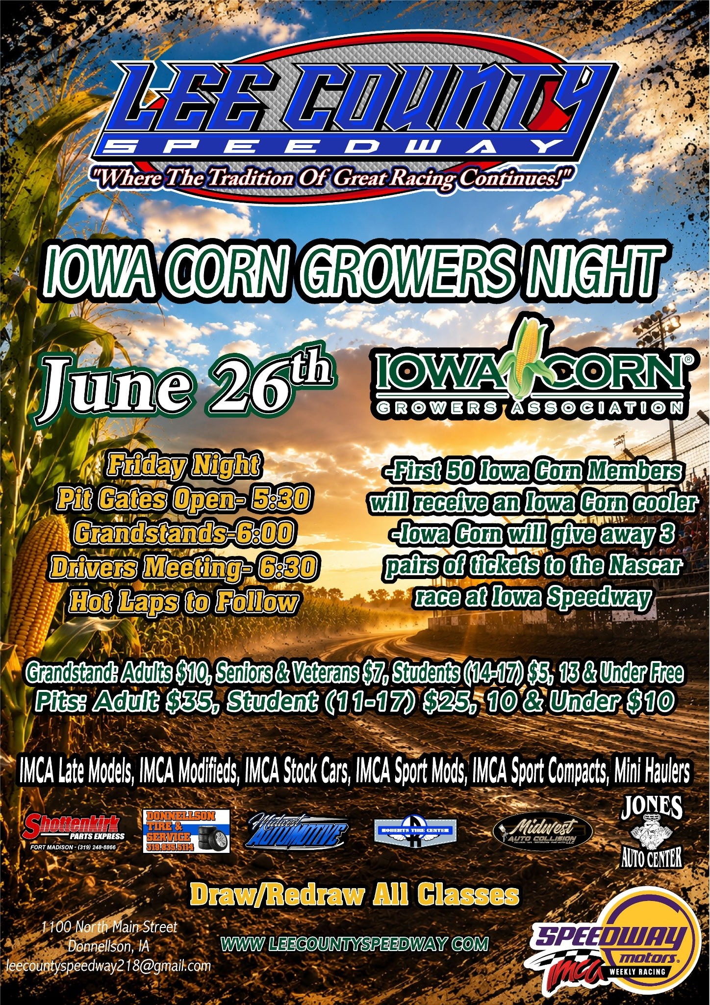 This Friday at Lee County Speedway, come join us for Iowa Corn 