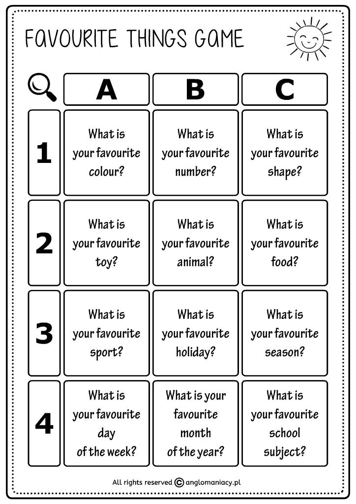 Anglomaniacy - FAVOURITE THINGS ACTIVITY A simple game to talk about ...