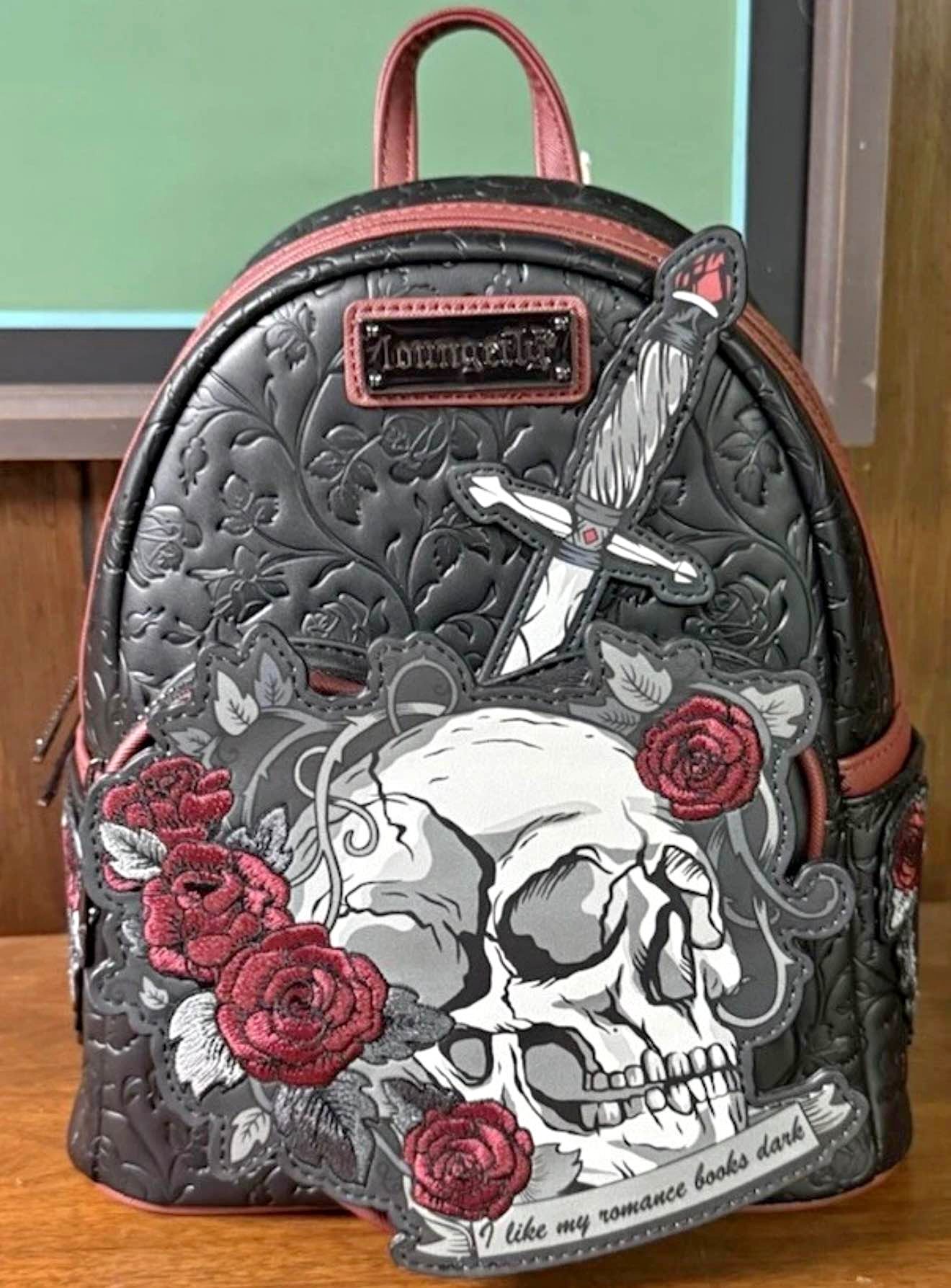 black leather backpack with roses Bertha Skull and  Freeheart Leather & Art Height 13.8 NWT Daisy Rose Quilted Multi