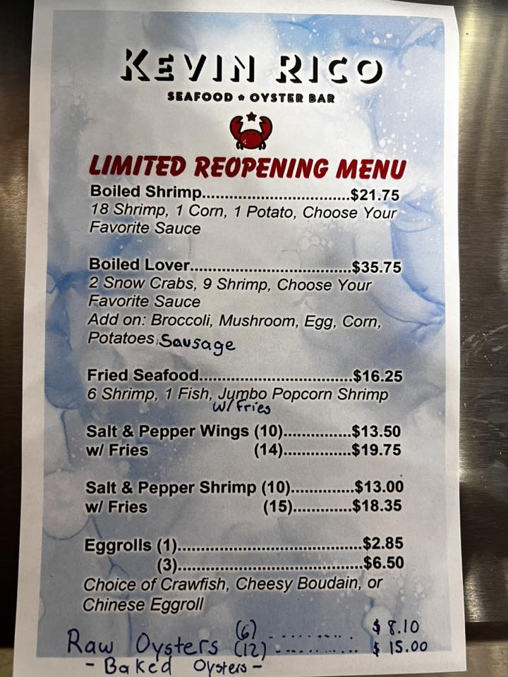 🎉 GRAND REOPENING 🎉... - Kevin Rico Seafood & Oyster Bar | Facebook