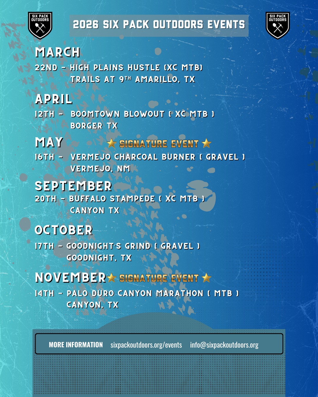 Six - Save those dates! Our 2026 event schedule is out! | Facebook