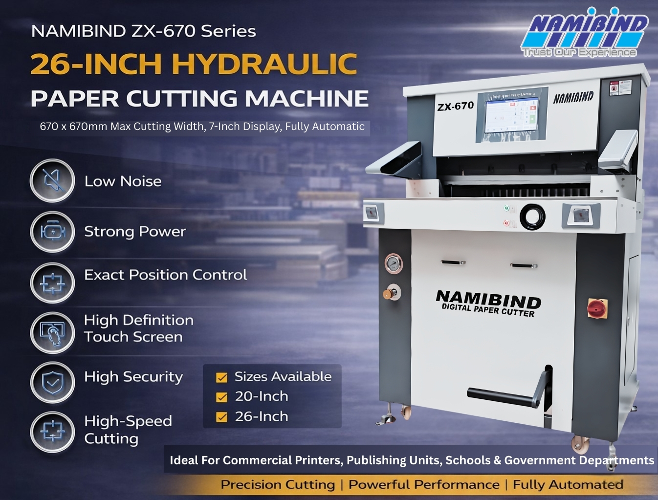 Namibind - NAMIBIND ZX-670 26-Inch Hydraulic Paper Cutting Machine