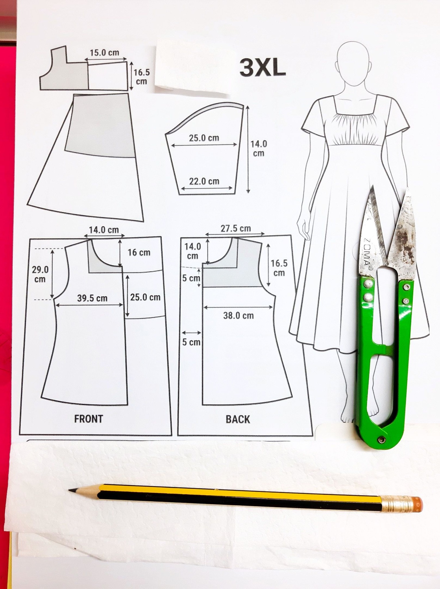 dress design plan Drafting a square neck pattern in size 3XL with gathered bodice and full sleeve details for a soft feminine silhouette. Size 3XL Dress Pattern. Such a lovely that flatters every Size:62 cm 69 Millie bobby brown bump12 Lace VA Fashion Atelier 2024