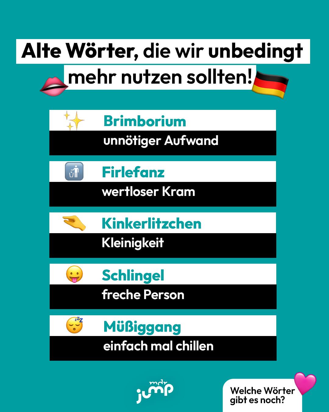 Ihr seid total dufte! 😍 Ihr könnt übrigens aktuelle über das Jugendwort 2026 abstimmen. Dabei gibt so viele, schöne Wörter in unserer Sprache, die in Vergessenheit geraten sind. Wir wollen diesen Wörtern