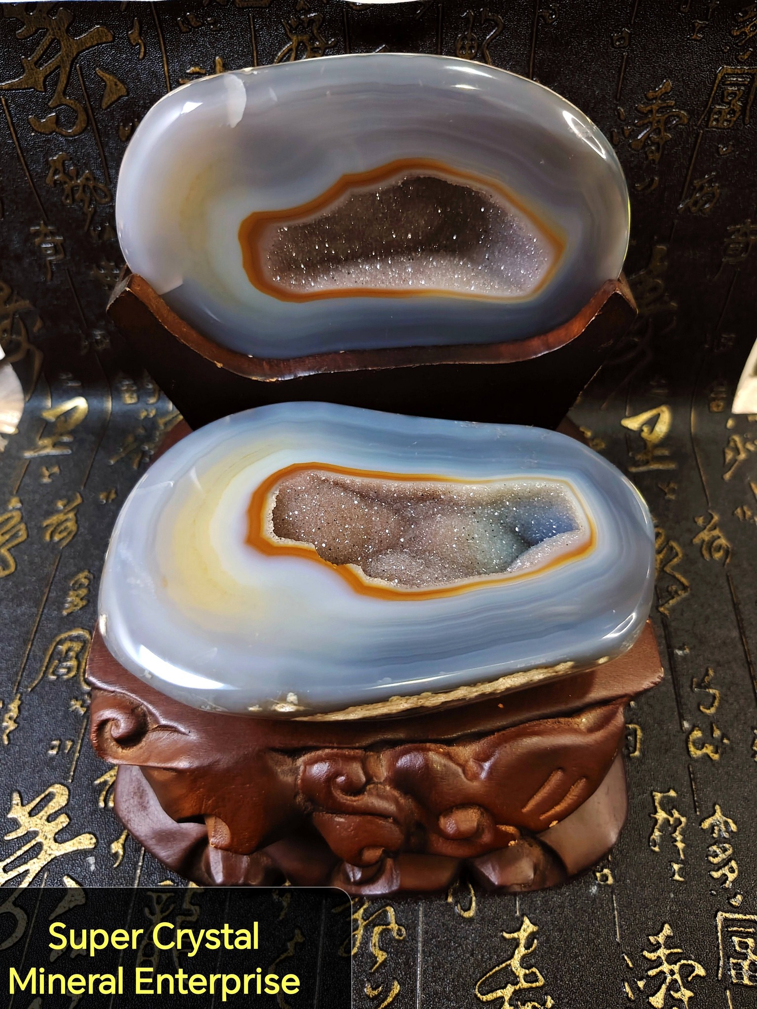 PACJ01) 天然精品巴西玛瑙水晶聚宝盆摆件Natural Finest Brazil Agate