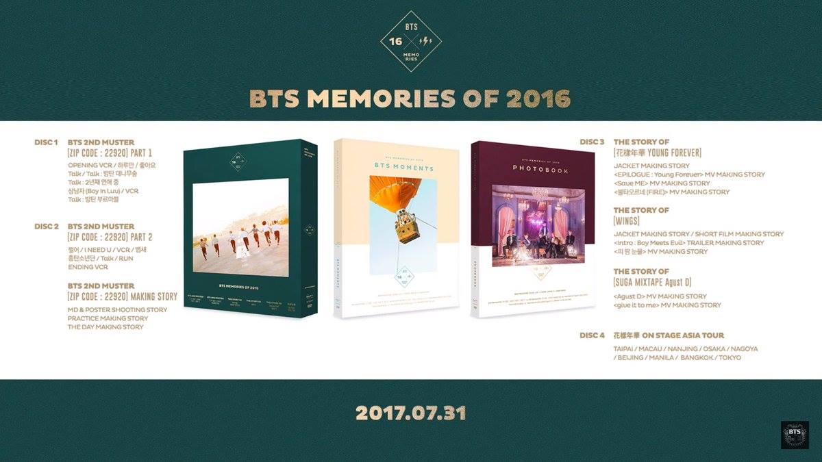 BTS MEMORIES OF 2016] DVD + PHOTOBOOK RESERVATION DATE: 2017.07.13