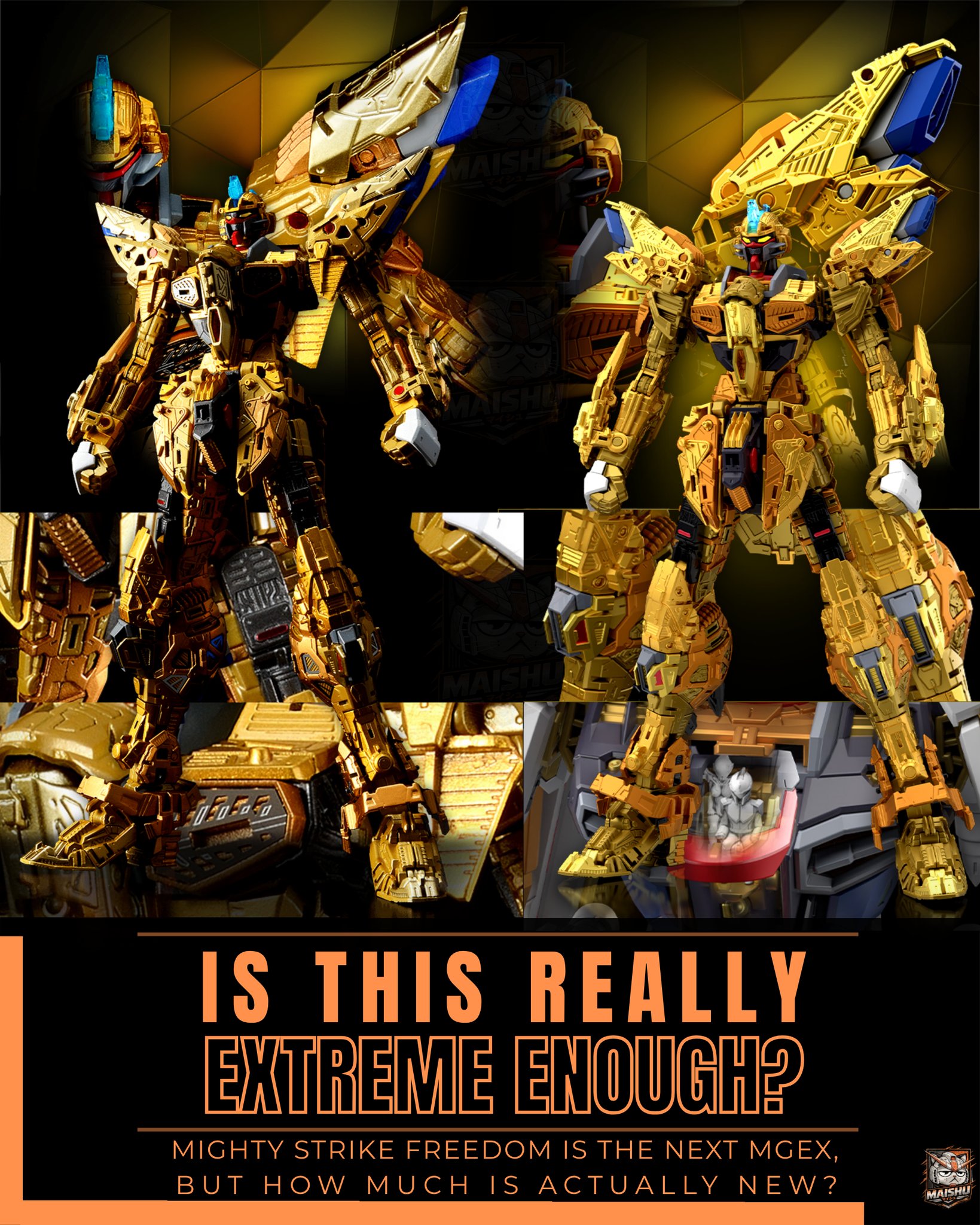 Does MGEX Strike Freedom's wings open to show gold details?