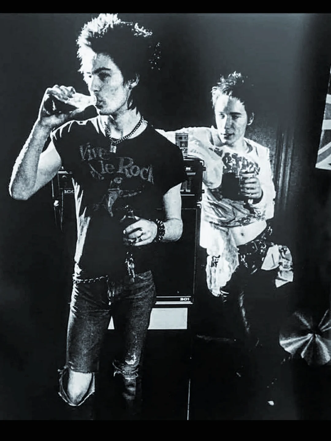 Sid Vicious and Johnny Rotten of the Sex Pistols on stage at the