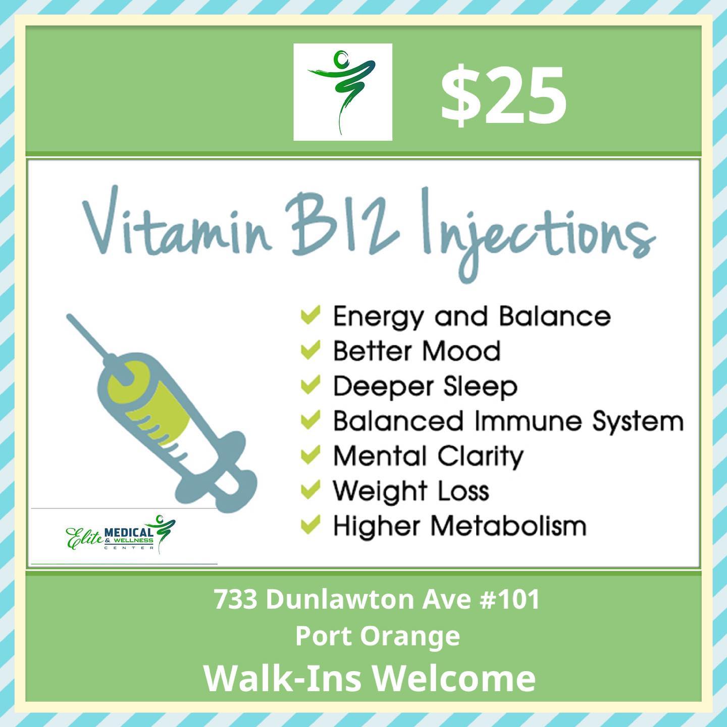 Happy Tuesday! 💙 Need a boost to get you through the week?! Stop by and get a Vitamin B12 Injection. 💙 Time to add a little pep to that step! 👊 Check