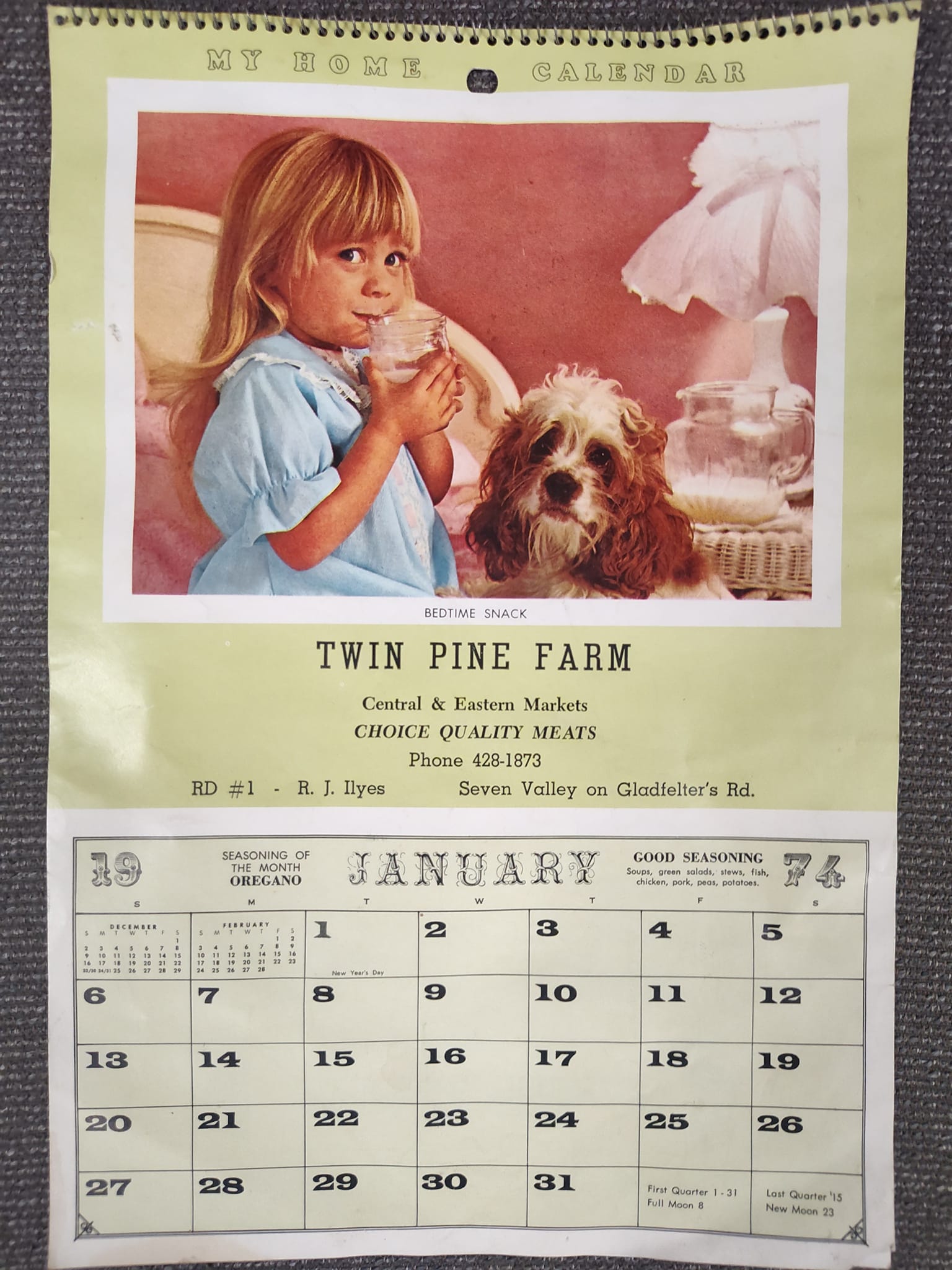 Comparison of 1974 and Current Year Calendars from Twin Pine Farm display picture 1