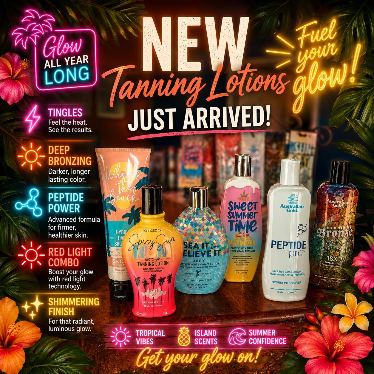 New tanning lotions with peptide power and red light glow